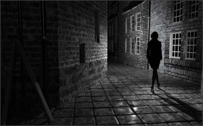 Woman Strolls Alley