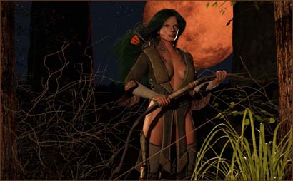 Woman Bow Hunter in Woods