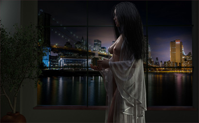 Woman Posed Before Bridge