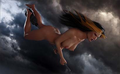 Witch Descends on Broomstick