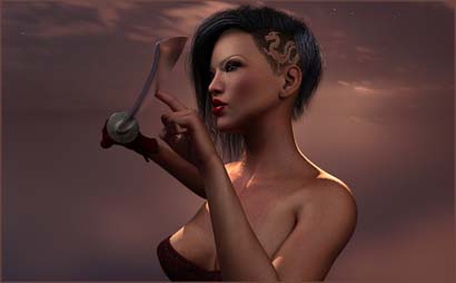 Woman Checks Sword Edge