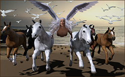Angel Flies Alongside Horses