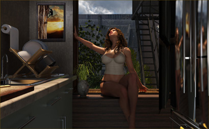 Woman Pauses Cleaning