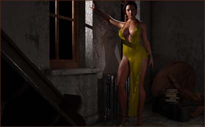 Model Posed in Grungy Room