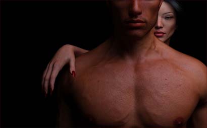 Model Posed Behind Man