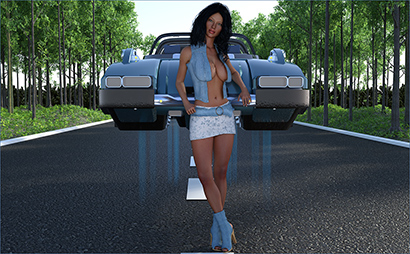 Woman Posed Before Air Car