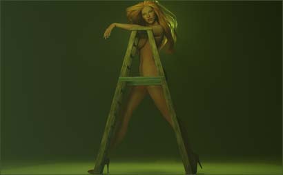 Model Posed Behind Ladder